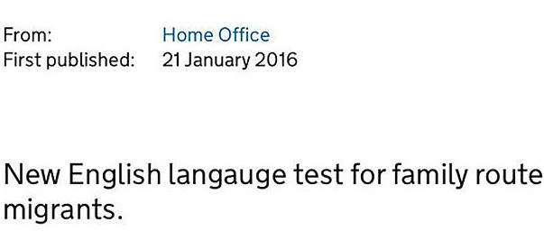 Government announcement demanding migrants learn English misspells the word `language`